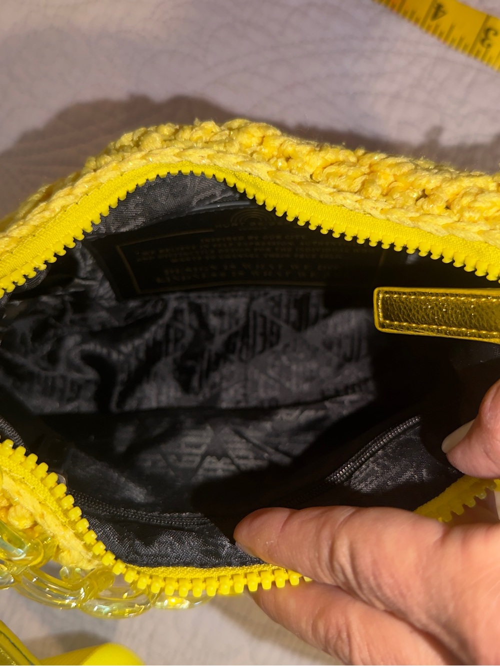 Yellow Crochet Crossbody Bag with Clear Chain Strap Kurt Geiger - Picture 3 of 3